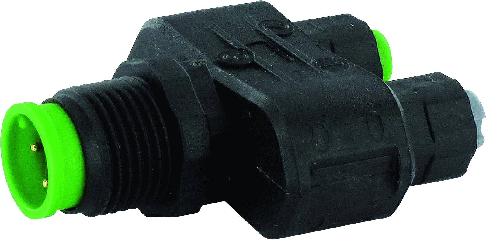 Boîtier de connecteur en plastique noir avec connexion à vis verte, utilisé dans les applications électriques pour assurer un raccordement sûr des câbles.