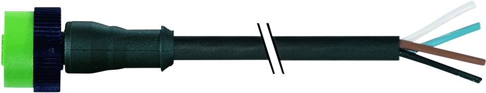 Câble de connexion noir avec adaptateur vert, quatre fils colorés sont visibles : blanc, bleu, marron et noir.
