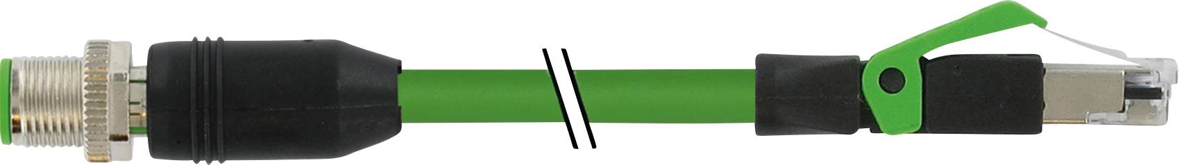 Un câble de connexion vert avec une fiche métallique à gauche et un connecteur en plastique à droite.