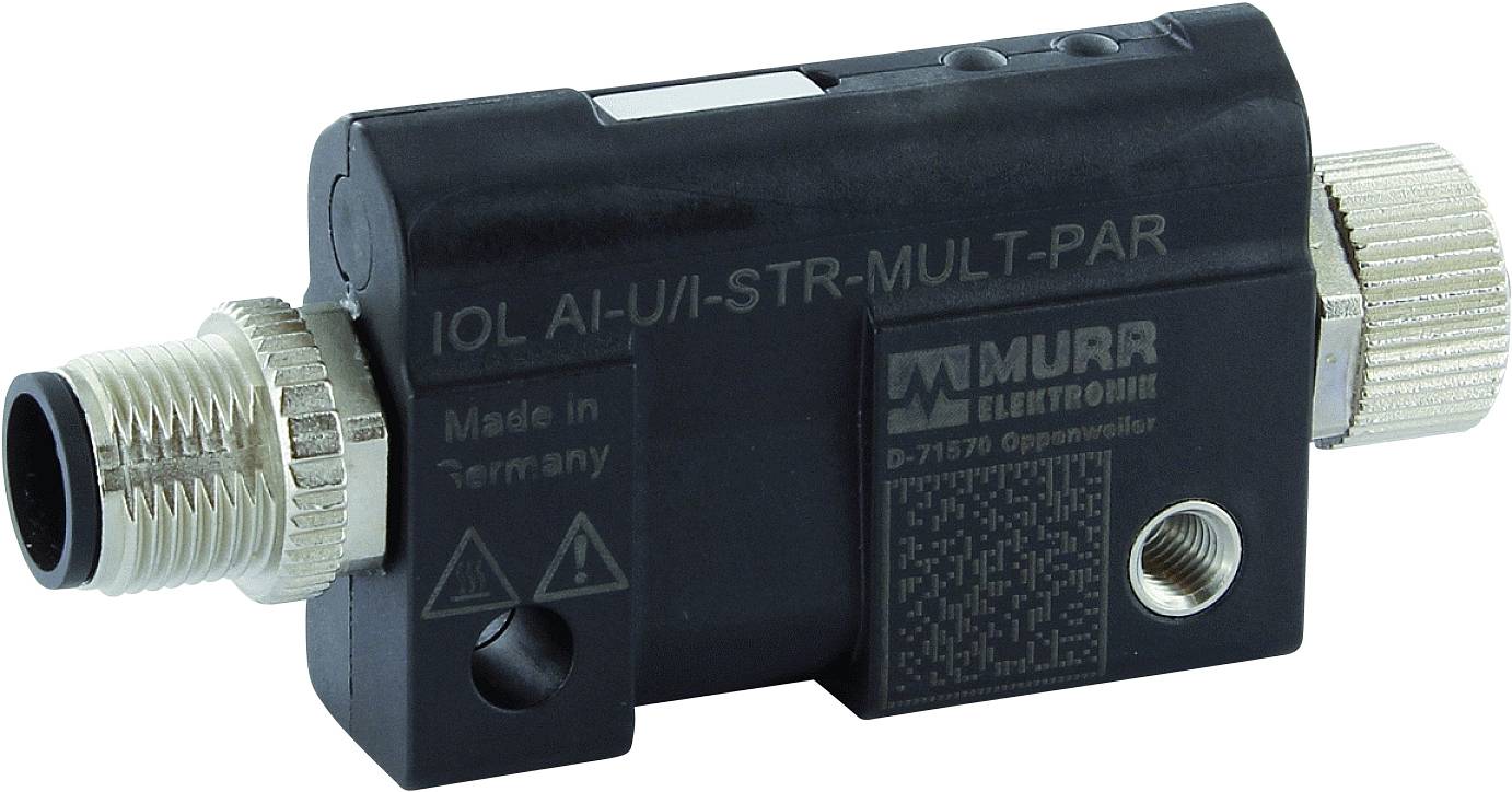 Un appareil électronique noir de Murr Elektronik avec différentes connexions et portant l'inscription 'Made in Germany'.