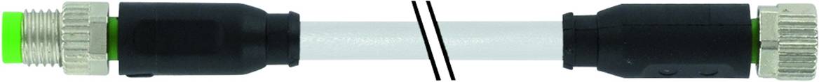 Un morceau de tube transparent relie deux raccords rapides noirs, l'un avec un filetage vert et l'autre avec un filetage gris.
