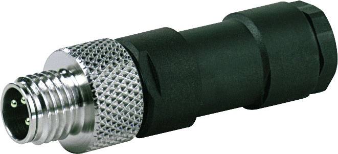 Un adaptateur noir cylindrique avec un filetage métallique et un boîtier brillant. Principalement utilisé pour les connexions électriques.
