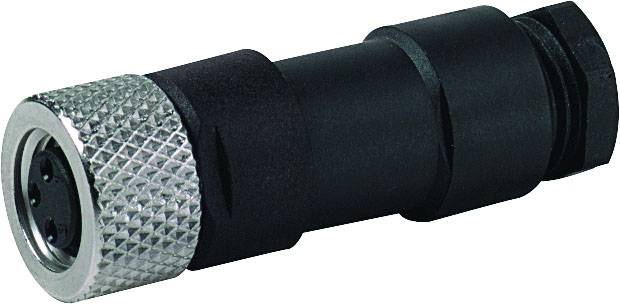 Un adaptateur cylindrique noir avec un bord métallique strié à une extrémité.