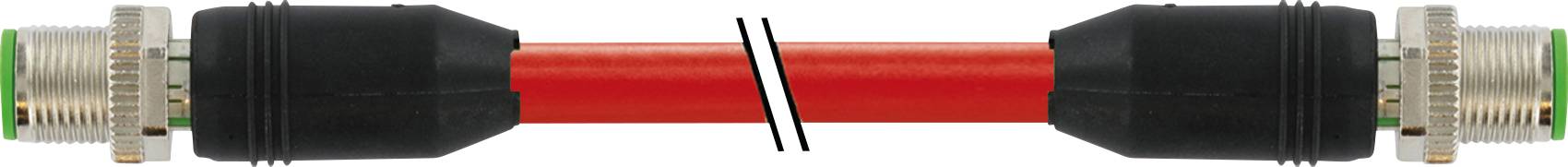Un câble rouge avec des embouts noirs et des connexions métalliques sur chaque extrémité.