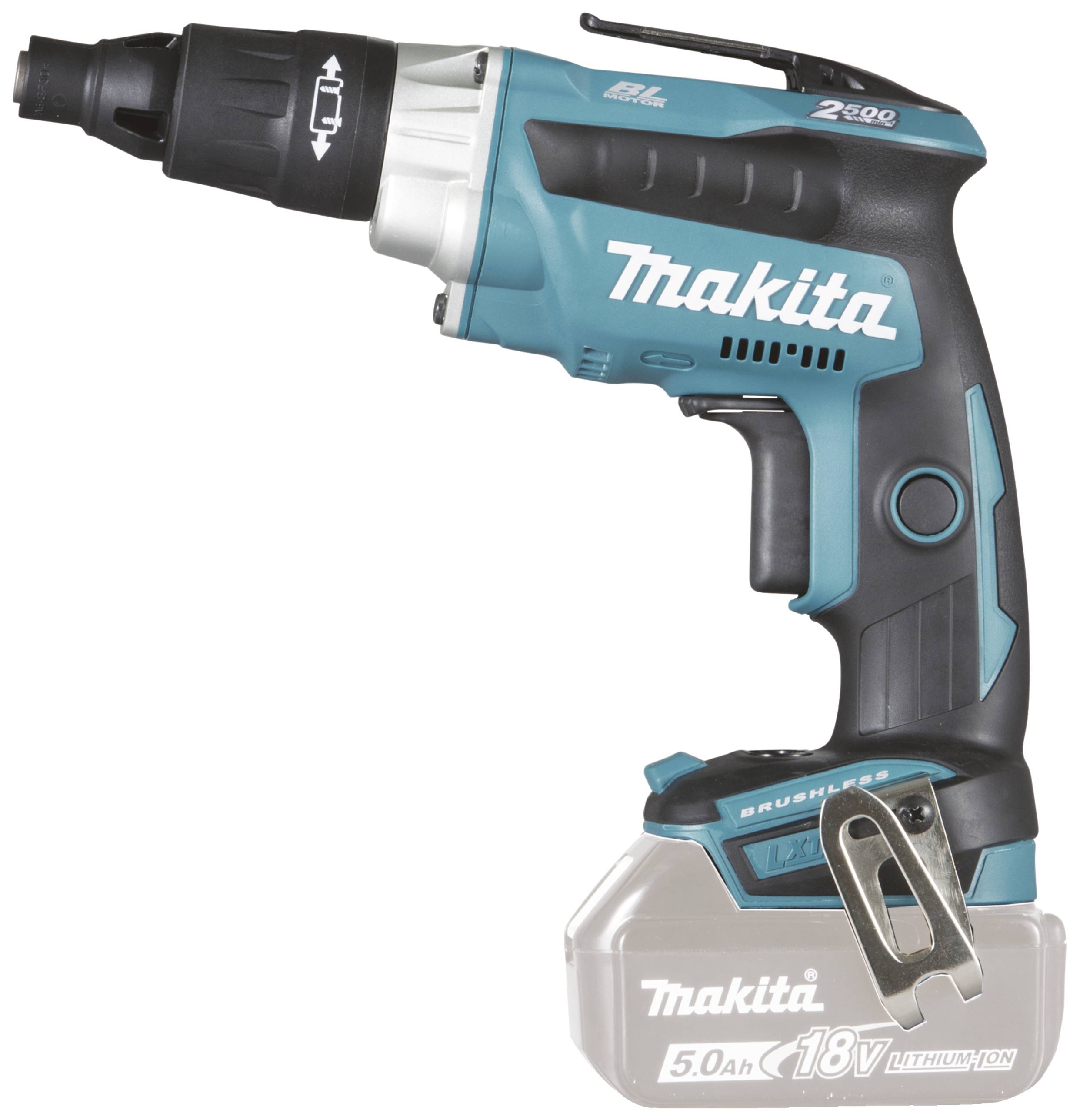 Perceuse-visseuse sans fil en bleu et noir, marque identifiable, avec batterie lithium-ion 18V et clip de ceinture.