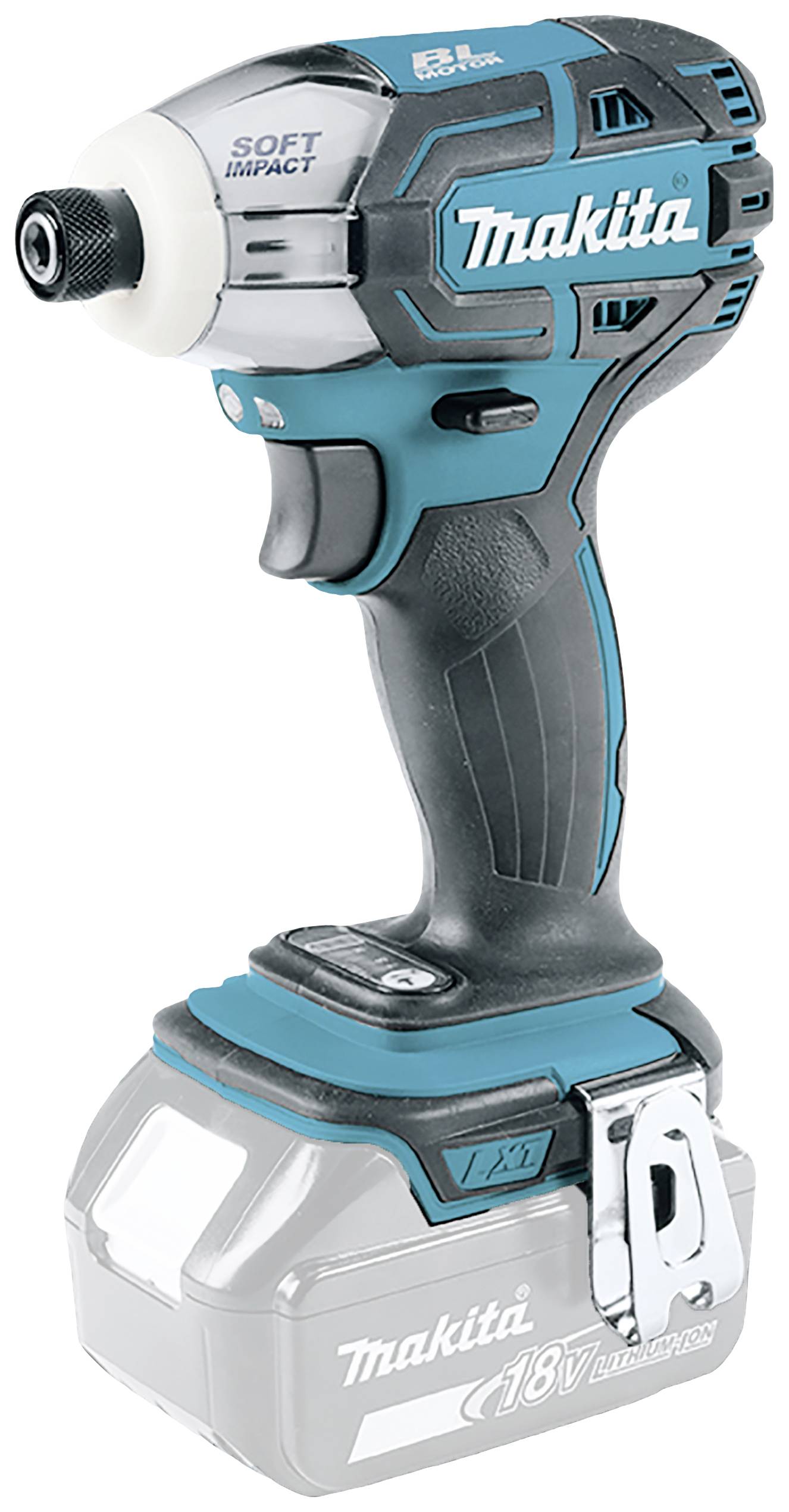 Visseuse à choc sans fil bleue et noire avec poignée ergonomique et batterie lithium-ion 18V. Convient aux projets de construction ou de bricolage.