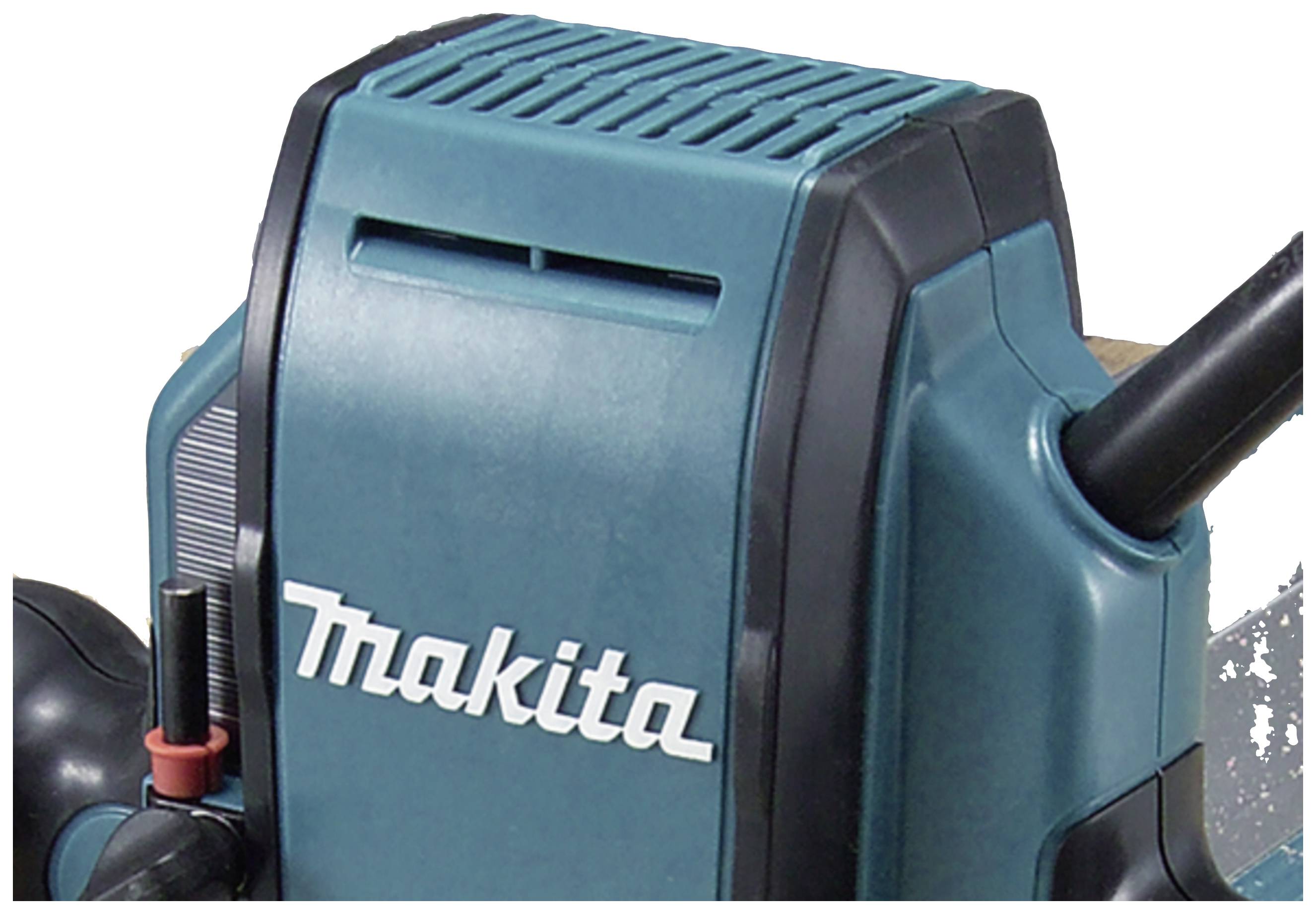 Un outil électrique bleu portant l'inscription 'Makita' sur le côté, affichant clairement le logo de la marque.