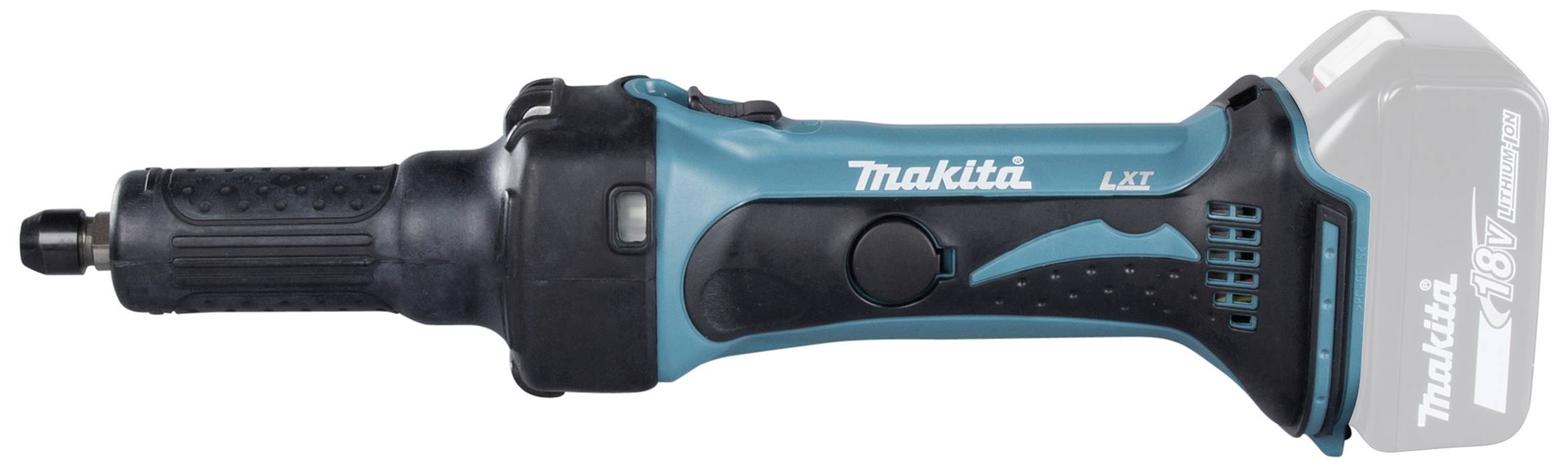 Un outil à batterie bleu et noir de 'Makita' avec une poignée ergonomique, adapté aux travaux artisanaux.