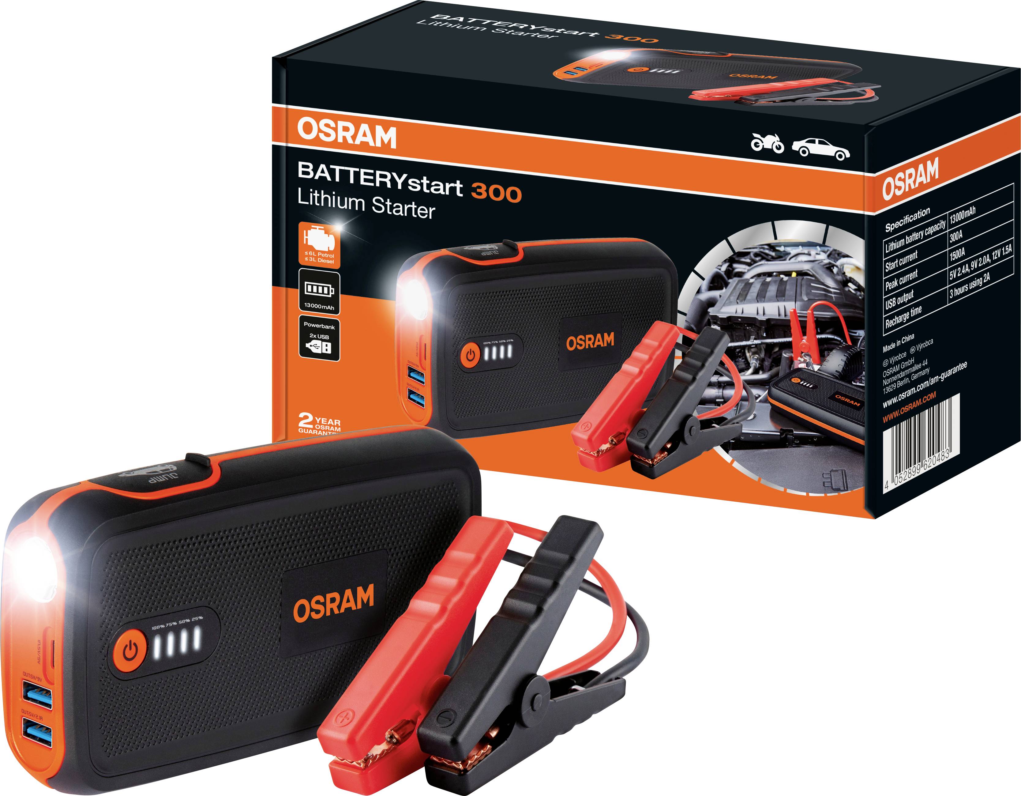 Osram Automotive Système de démarrage rapide BATTERYstart 300 OBSL300 Courant d'aide au démarrage (12 V)=300 A port USB 2x