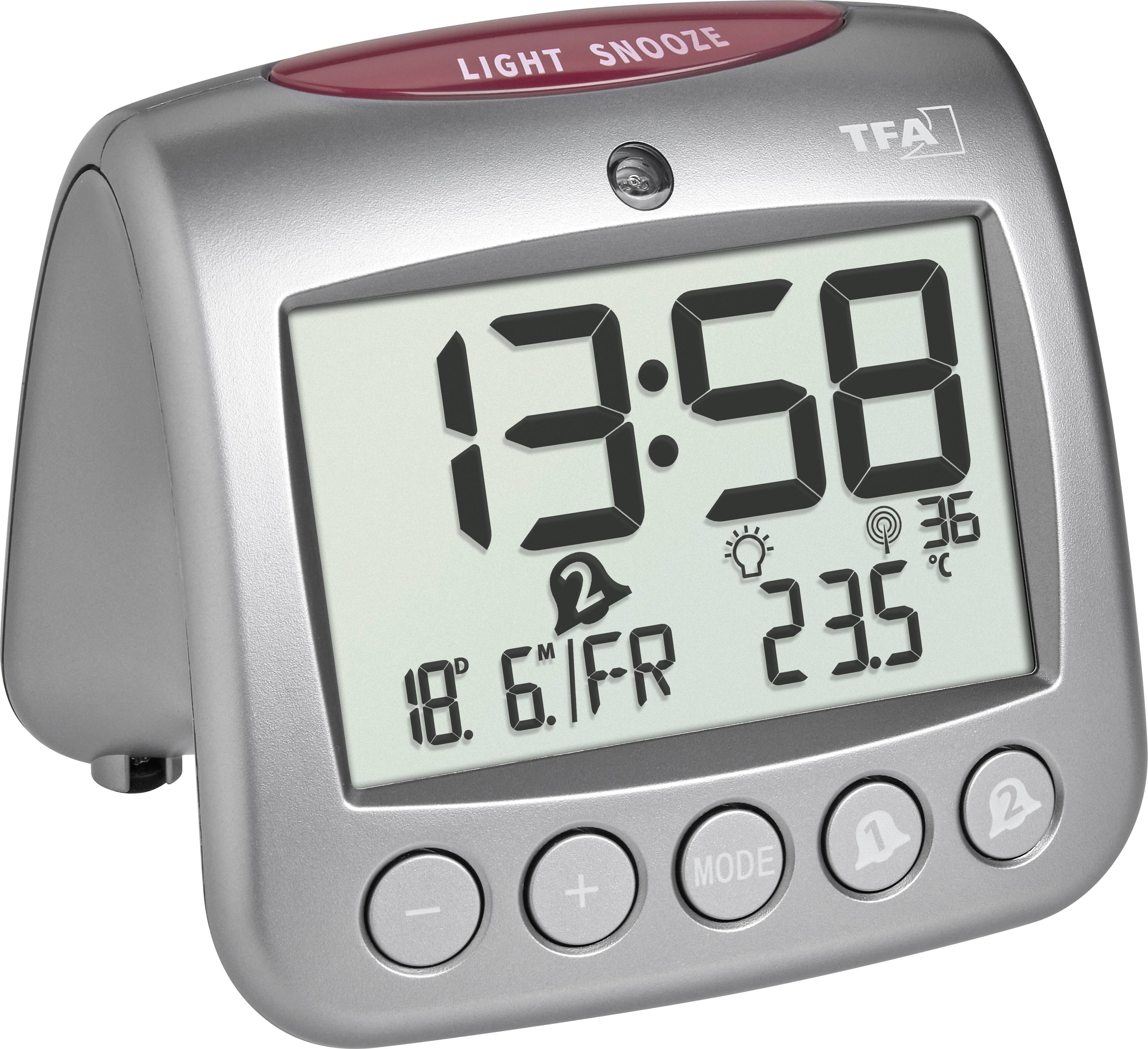 TFA Dostmann 60.2559.54 radiopiloté(e) Réveil gris Heures de réveil 2 2 minuteries