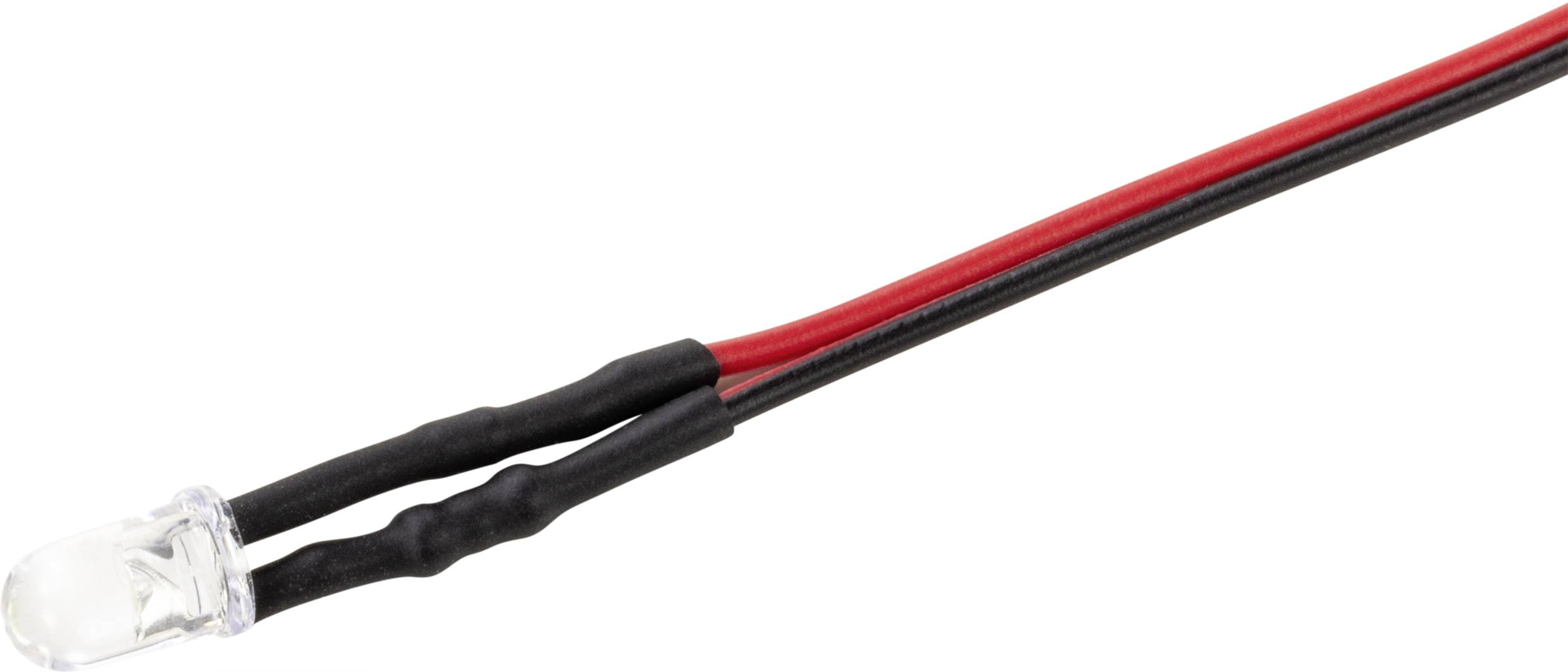 Lampe LED avec fils rouges et noirs.