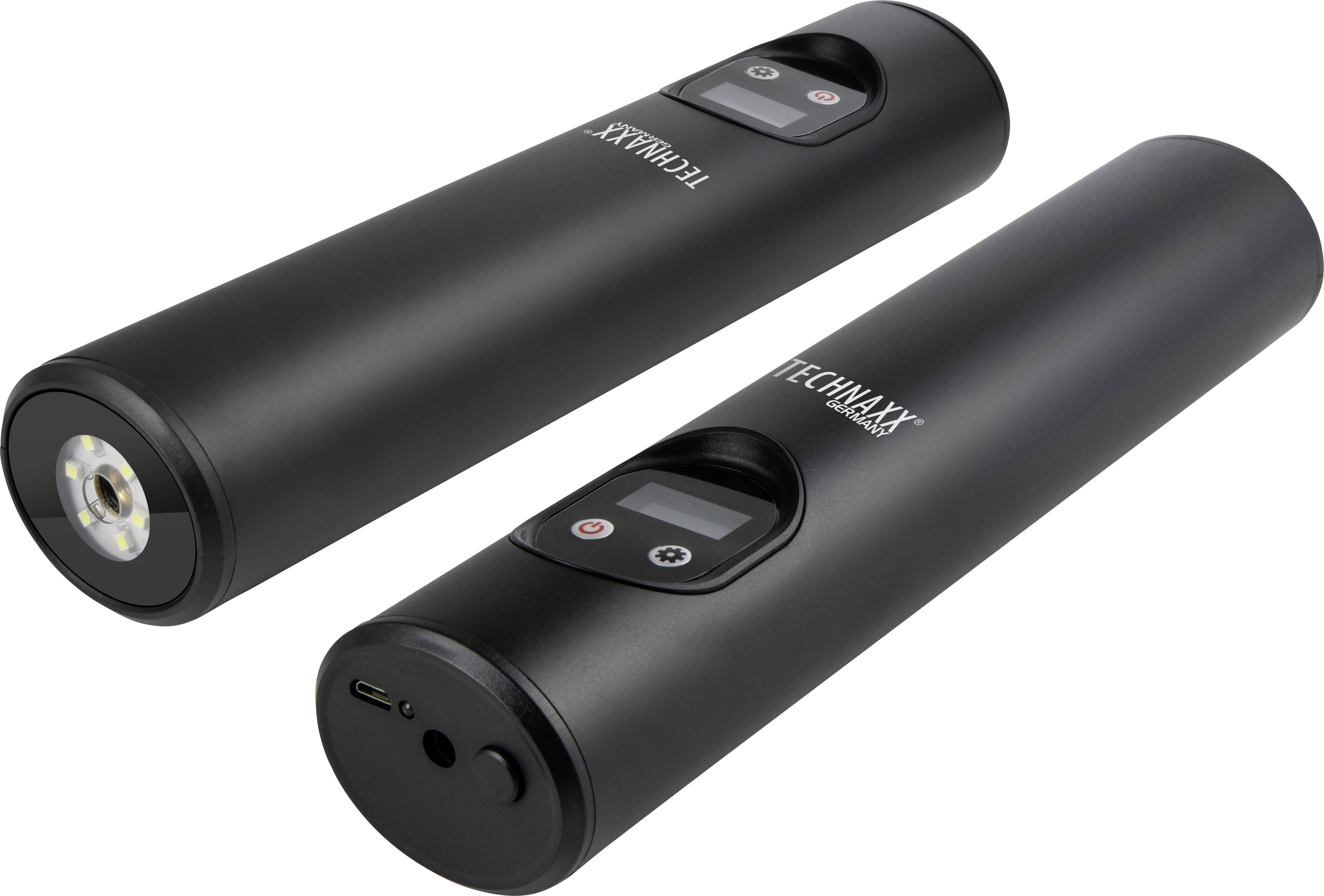 Compresseur Technaxx 4906 8 bar sacoche ou coffret de rangement, écran numérique, avec 1 accu, avec lampe de travail, coupure