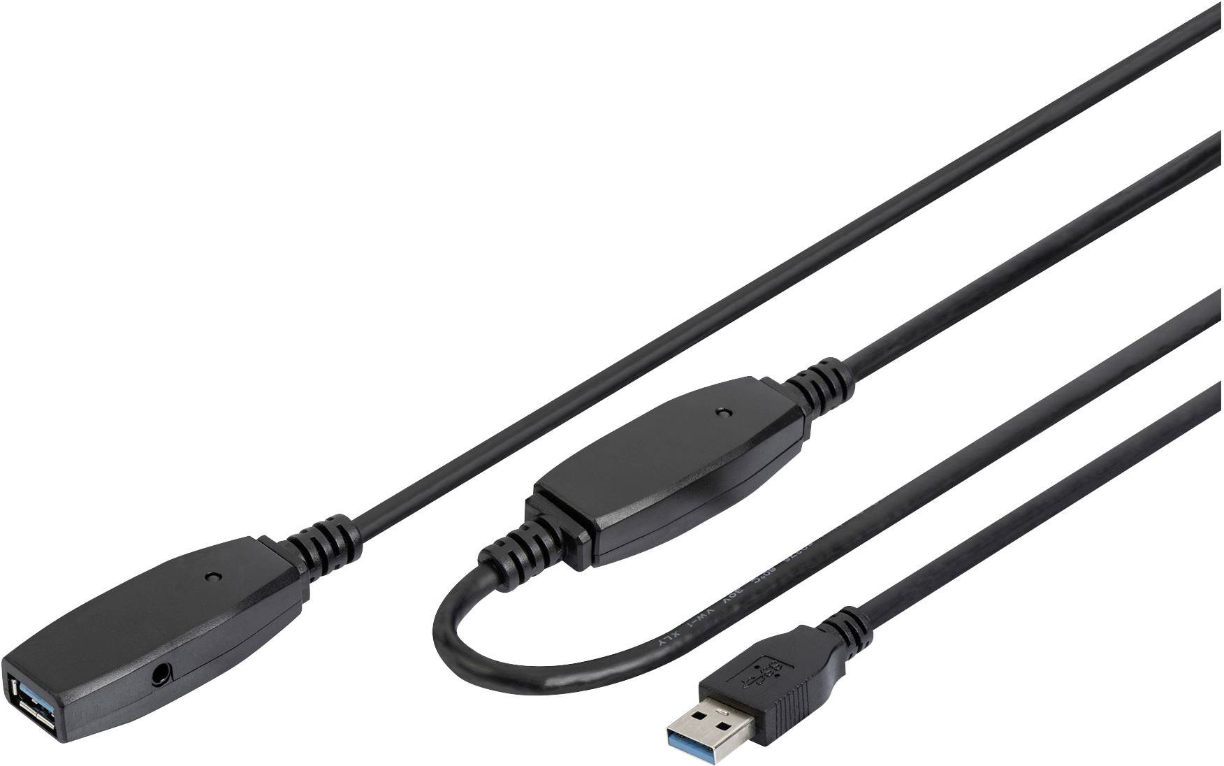 Un câble d'extension USB noir avec une fiche USB à une extrémité et un port USB à l'autre, adapté pour le transfert de données.