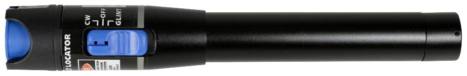 Un module laser noir avec un interrupteur bleu. Il comporte des marquages pour les réglages et semble être utilisé pour la localisation optique.