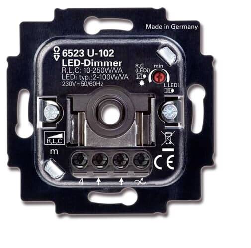 Un variateur LED de la marque 'Jung', modèle 6523 U-102, avec spécifications techniques. Adapté pour 10-250V/VA, fabriqué en Allemagne.