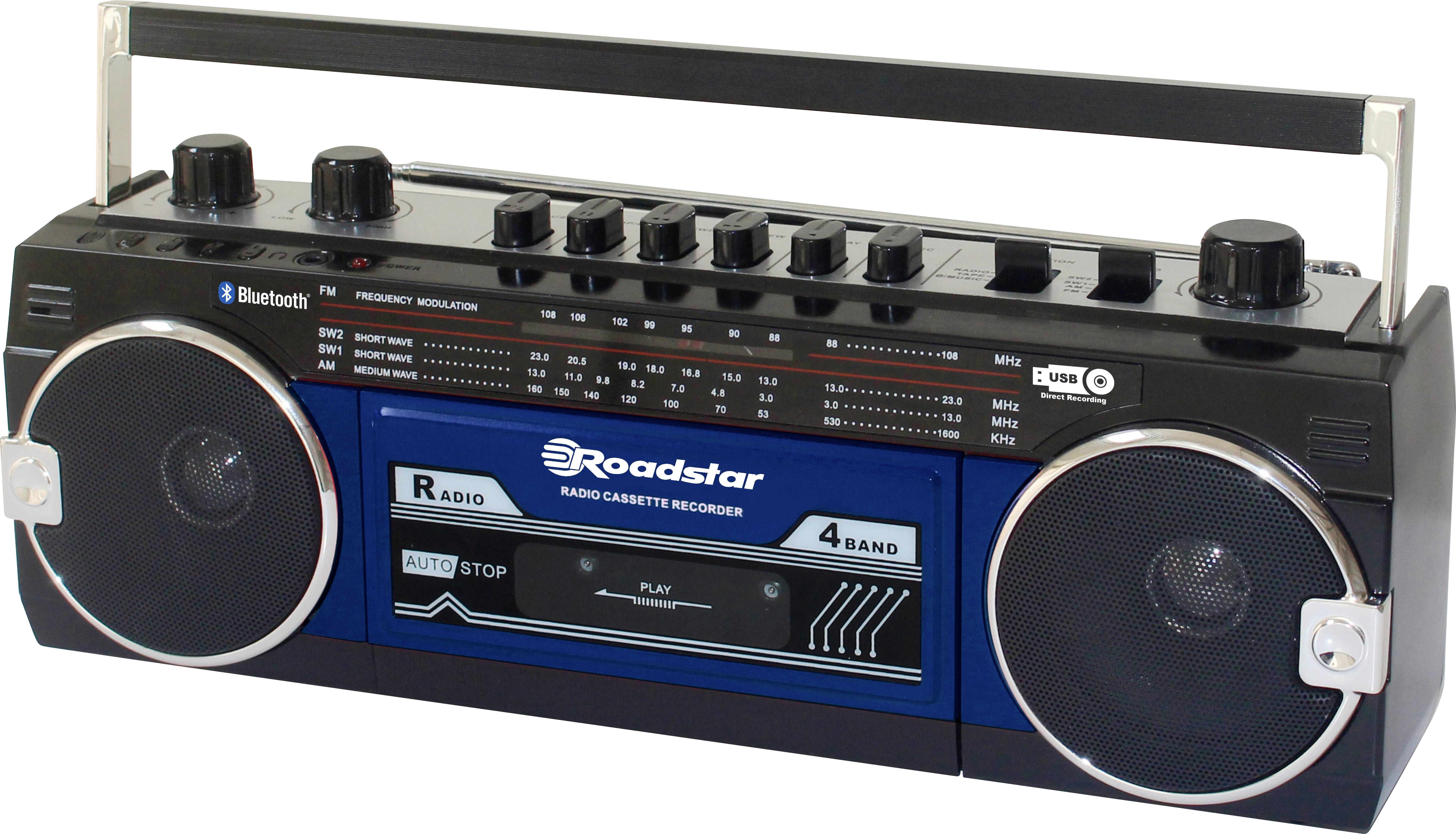Lecteur de cassettes portable Roadstar RCR-3025EBT/BL touche sensitive, fonction enregistrement, avec microphone bleu, noir