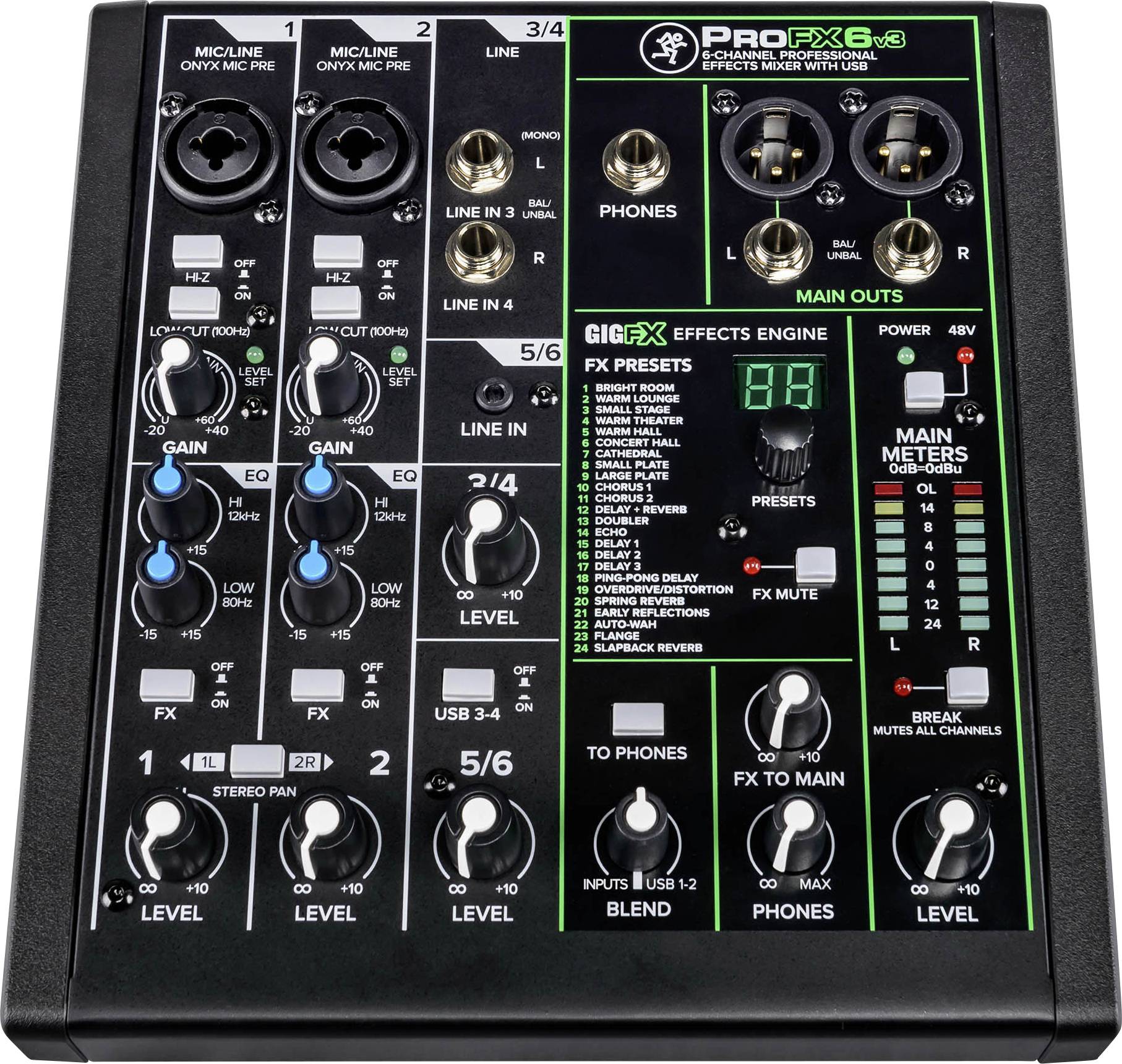Mackie ProFX6v3 Console de mixage Nombre de canaux:6