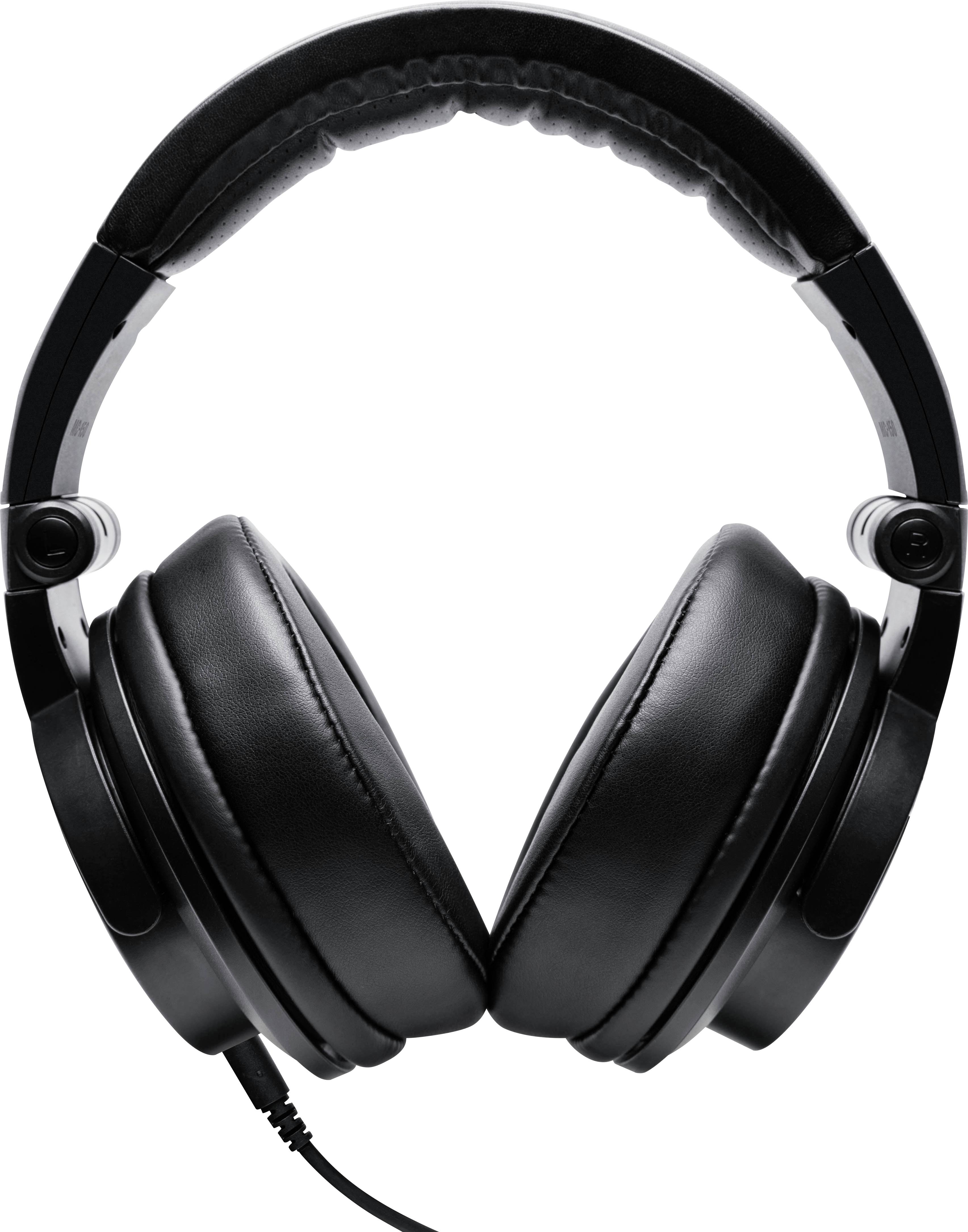 Casque noir circumaural avec arceau rembourré et grands écouteurs.