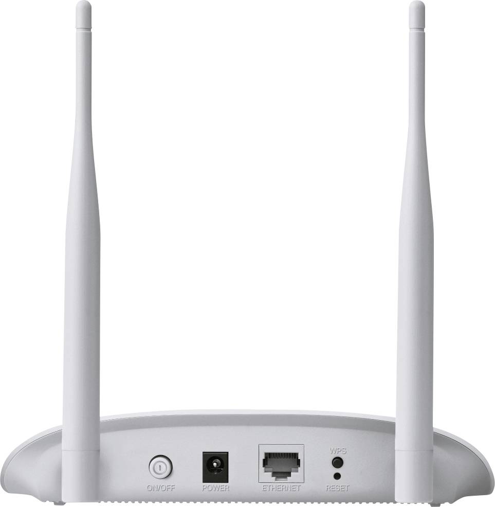 Arrière d'un routeur Wi-Fi avec deux antennes. On peut voir les ports d'alimentation, Ethernet, WPS et de réinitialisation.