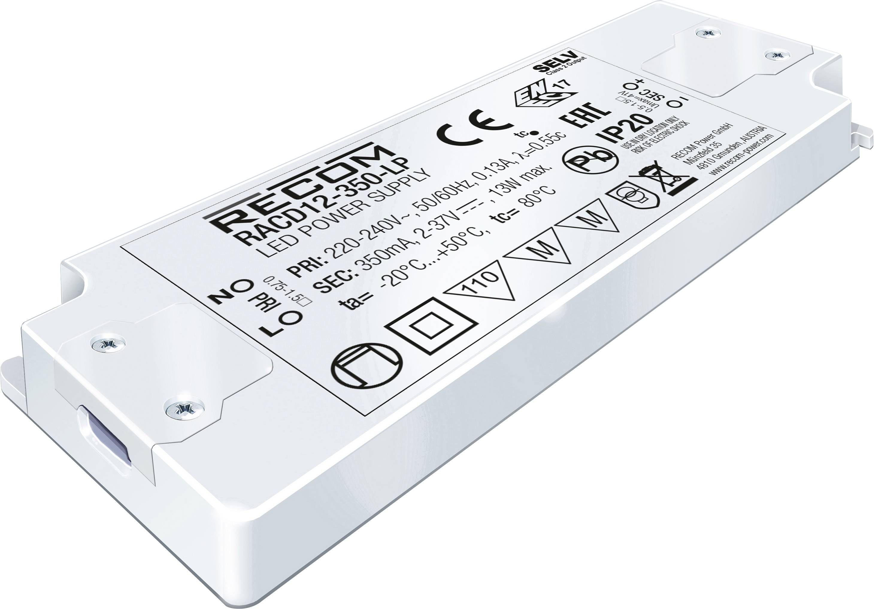 Driver de LED RECOM 13 W 350 mA 2 - 37 V/DC
