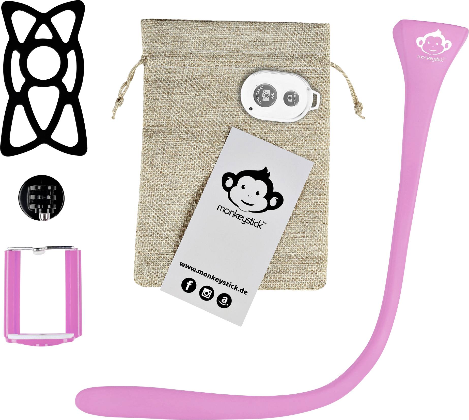 Monkeystick SELMONKEYP Perche à selfie rose Bluetooth, avec support pour smartphone