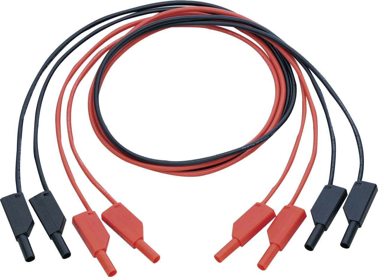 Cordons de mesure rouge et noir avec pinces crocodile pour connexions électriques.