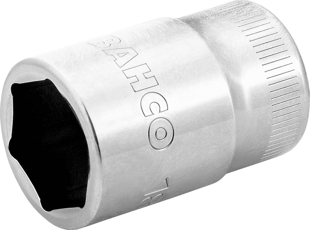 Écrou à vis métallique gravé 'BAHCO', de forme cylindrique, surface rainurée sur le bord supérieur, fond neutre.