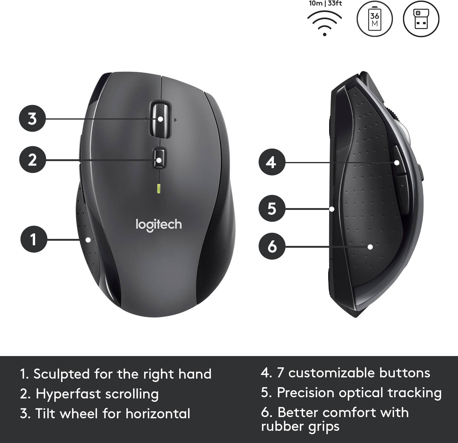 Souris Logitech M705 Marathon laser noir 5 Boutons 1000 dpi