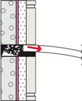 Diagram showing fluid flow through a semi-permeable membrane, represented by a red arrow moving left to right between two chambers.