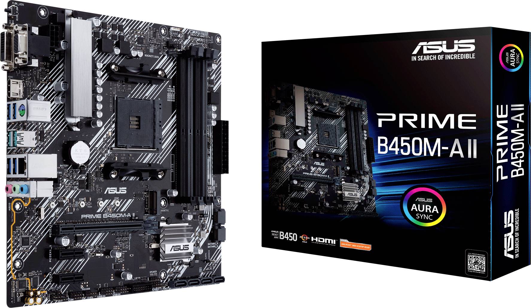 Asus PRIME B450M-A II Carte mère Socket (PC) AMD AM4 Facteur de forme (détails) Micro-ATX Chipset de la carte mère AMD® B450