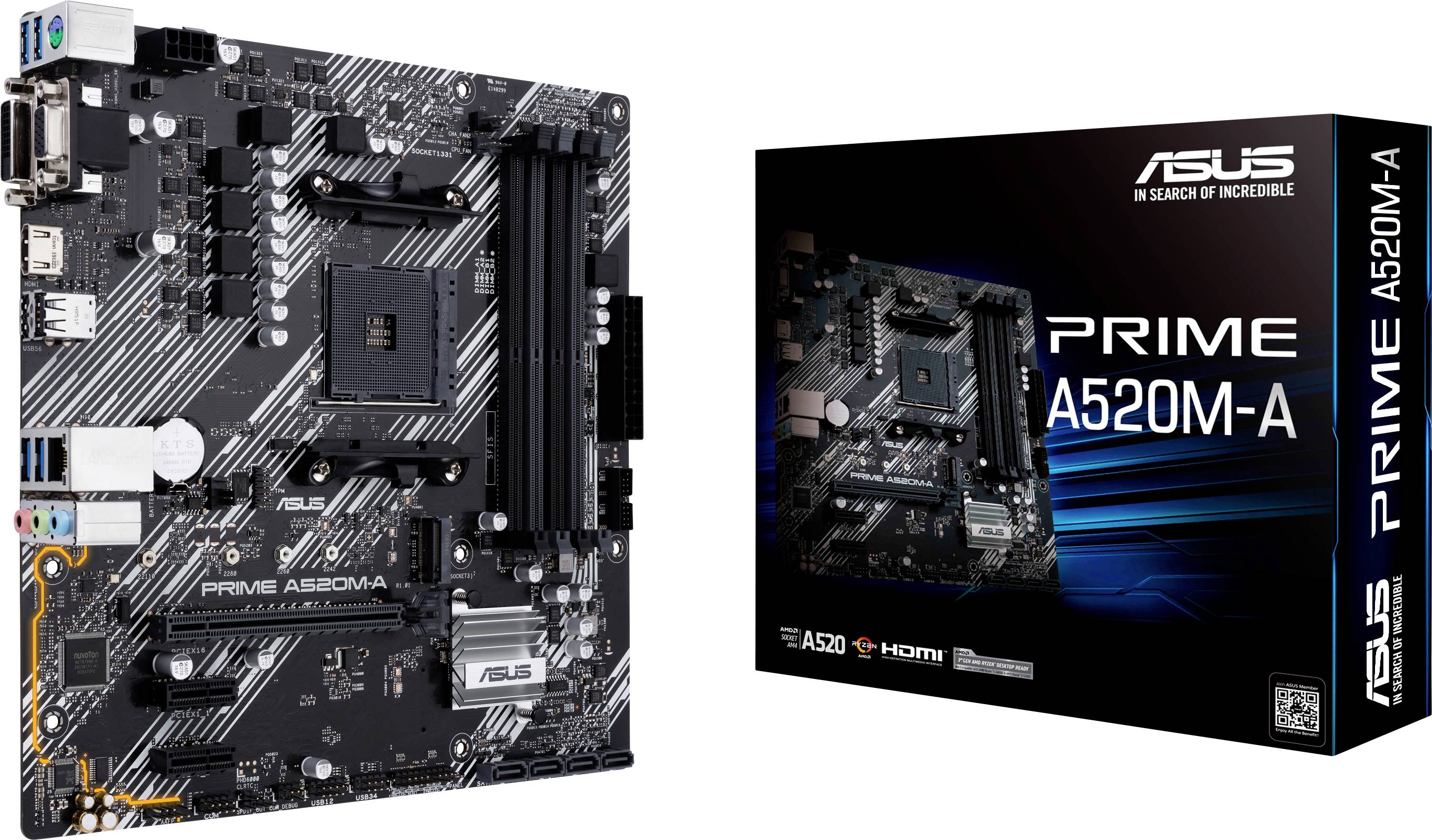 Asus PRIME A520M-A Carte mère Socket (PC) AMD AM4 Facteur de forme (détails) Micro-ATX