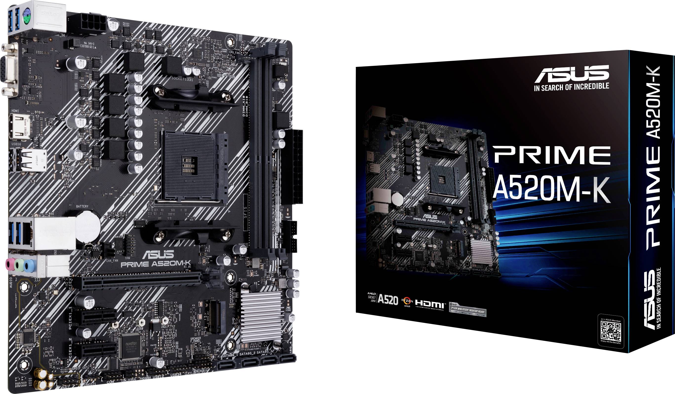 Asus PRIME A520M-K Carte mère Socket (PC) AMD AM4 Facteur de forme (détails) Micro-ATX