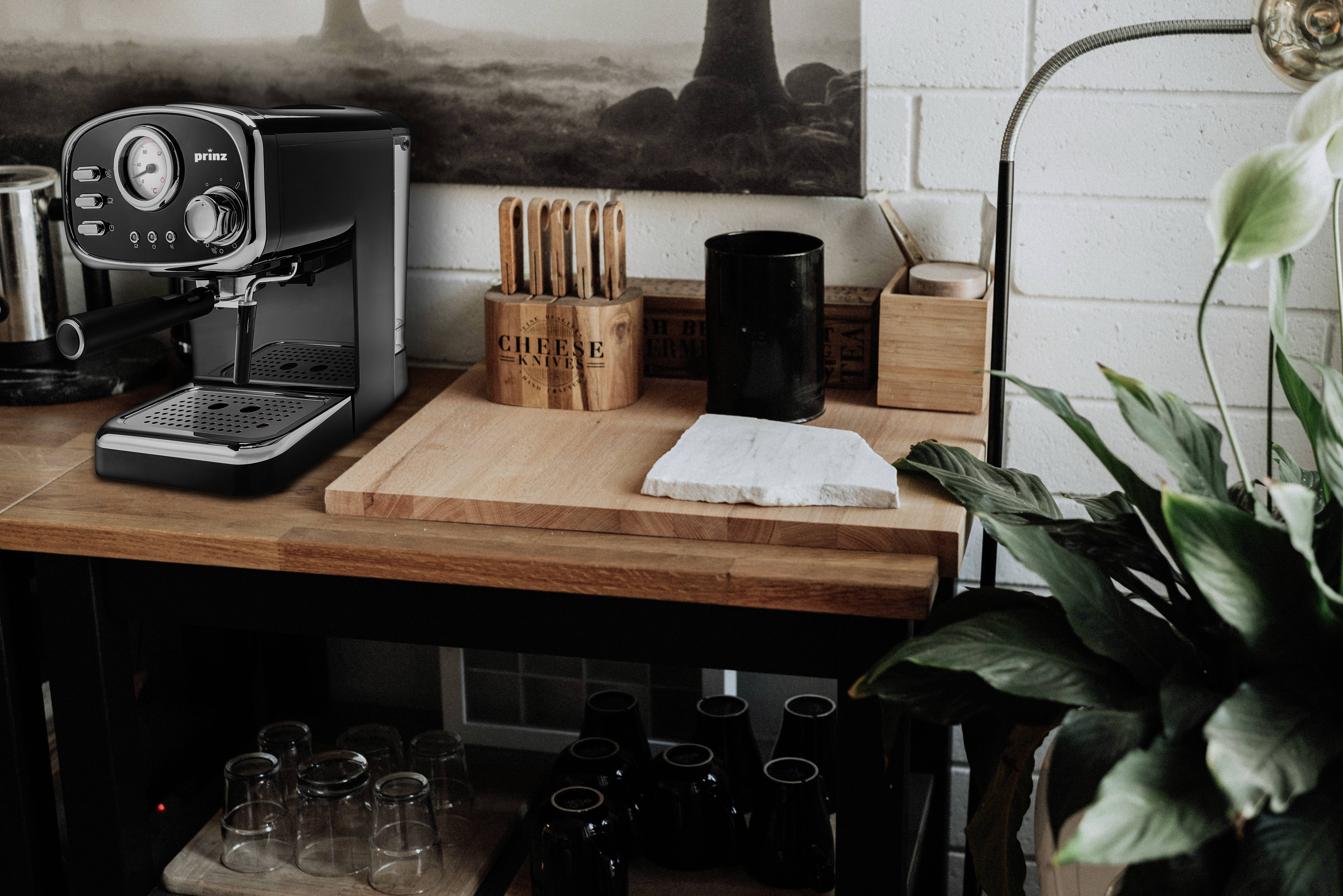 Prinz PZ-EM1 Machine à expresso noir, chrome 1100 W