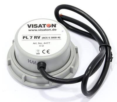 Haut-parleur avec câble, modèle 'PL 7 RV' de Visaton, adapté pour 4 ohms. Numéro de produit : 4477.