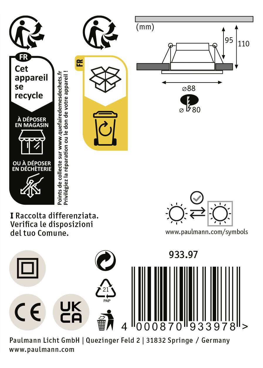 Paulmann 93397 Luminaire à LED encastrable GU10 noir (mat), argent