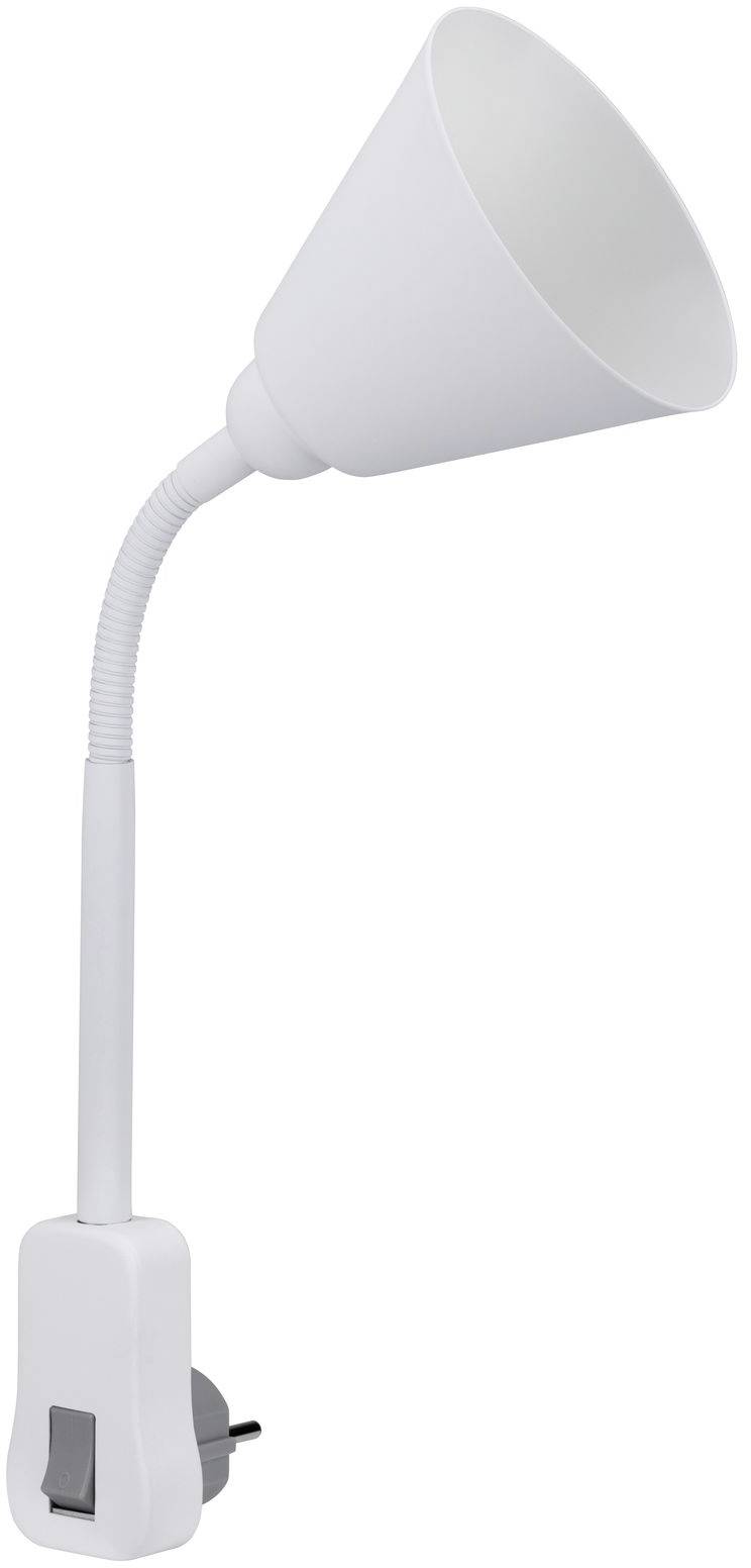 Lampe de lecture blanche et moderne, dotée d'un col flexible et d'une connexion secteur. Idéale pour un éclairage économe en espace à côté des lits ou des bureaux.