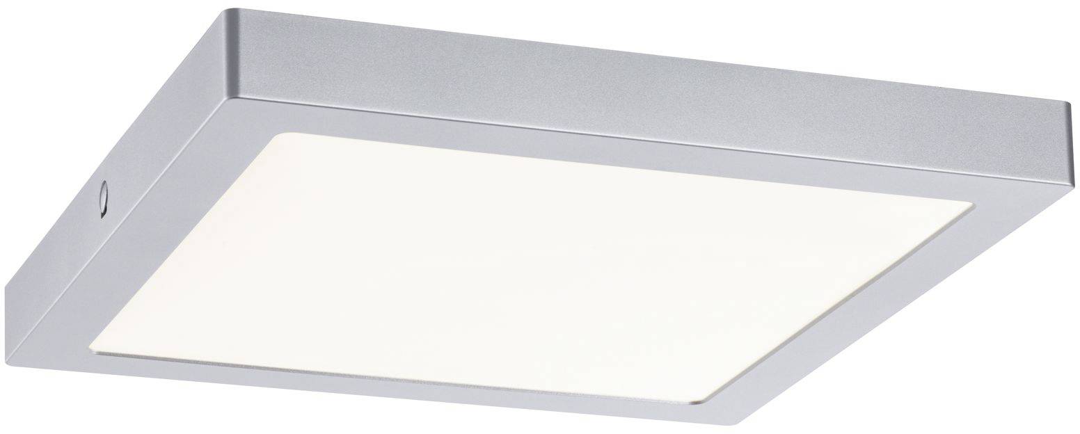 Plafonnier LED rectangulaire au cadre argenté avec diffuseur blanc mat. Design minimaliste, idéal pour les espaces intérieurs modernes.