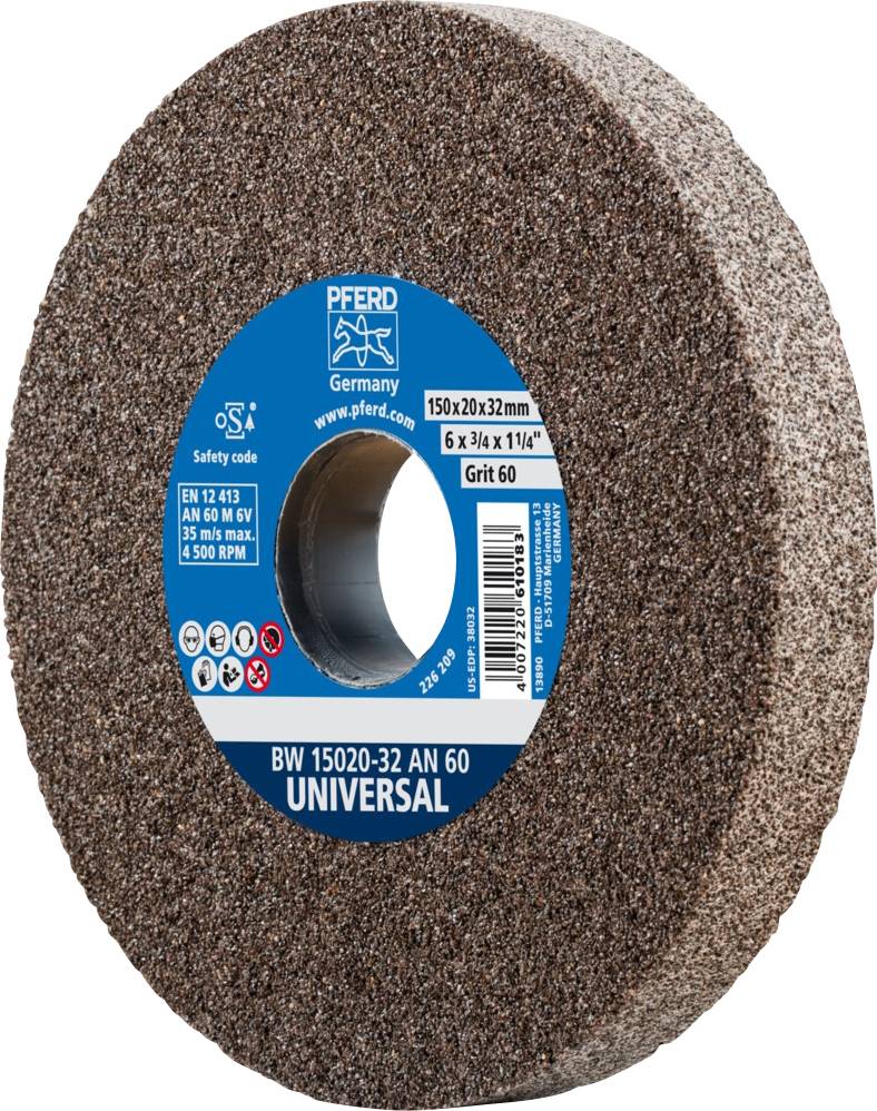 Meule BW 15020-32 AN 60 UNIVERSEL, 150x20x32 mm, Grain 60, max. 4500 tr/min, adaptée aux travaux de meulage universels.