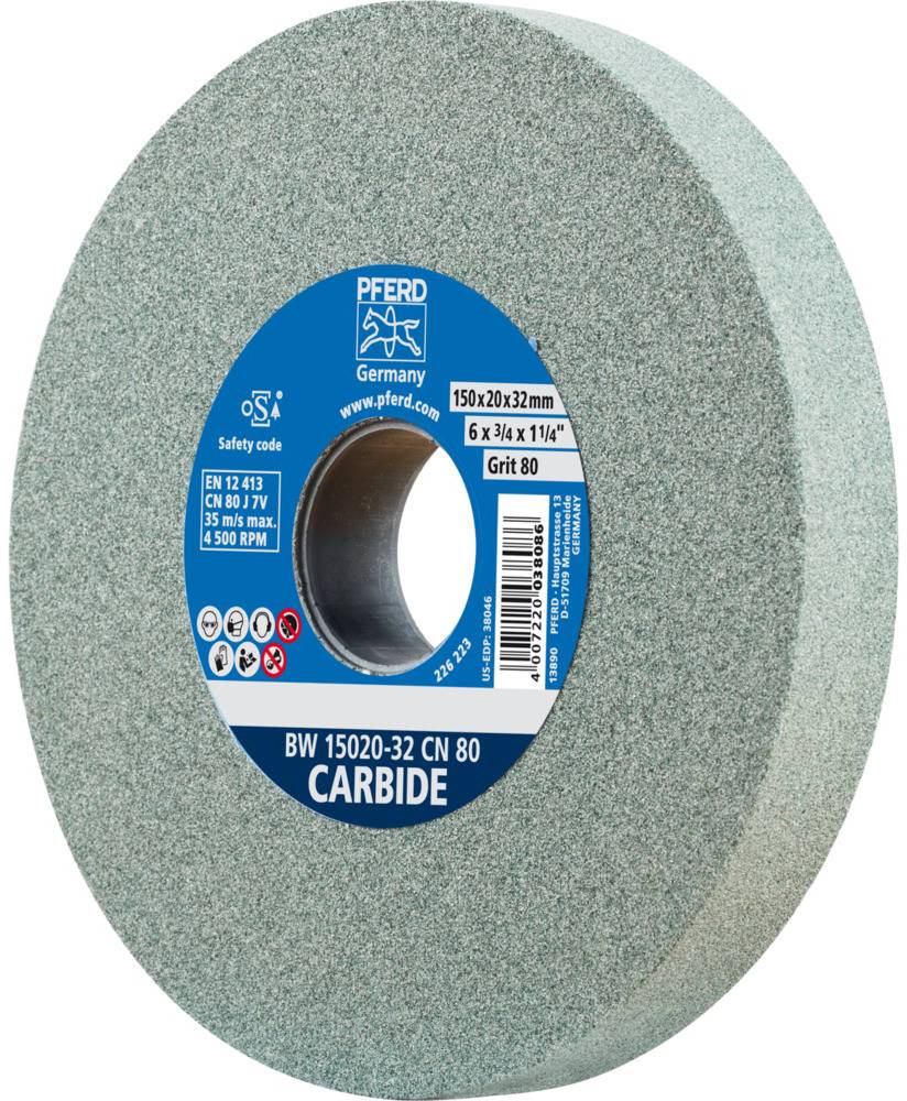 Disque à meuler de PFERD, type BW 15020-32 CN 80, avec étiquette bleue. Diamètre 150 mm, épaisseur 20 mm, pour l'usinage des métaux.