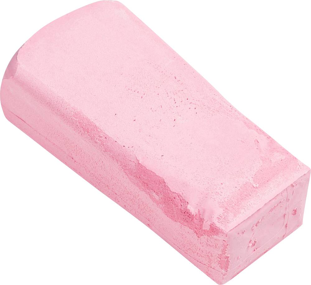 Un gomme à effacer rose de forme rectangulaire, avec des bords légèrement biseautés.