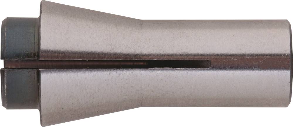 Composant d'outil métallique, cylindrique avec extrémité biseautée, fente médiane.