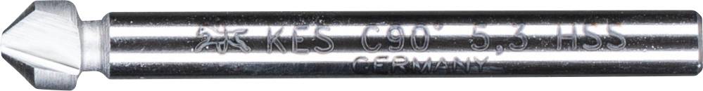 Foret d'ébavurage en métal, cylindrique, brillant métallique avec texte latéral : « KES C90 5.3 HSS GERMANY ».