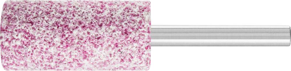 Tête de meulage cylindrique rose avec tige métallique. Souvent utilisée comme accessoire pour les machines de meulage.