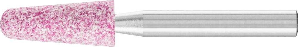 Un embout conique de ponçage avec une surface abrasive rose et un manche argenté, adapté pour la finition fine et le polissage de matériaux.