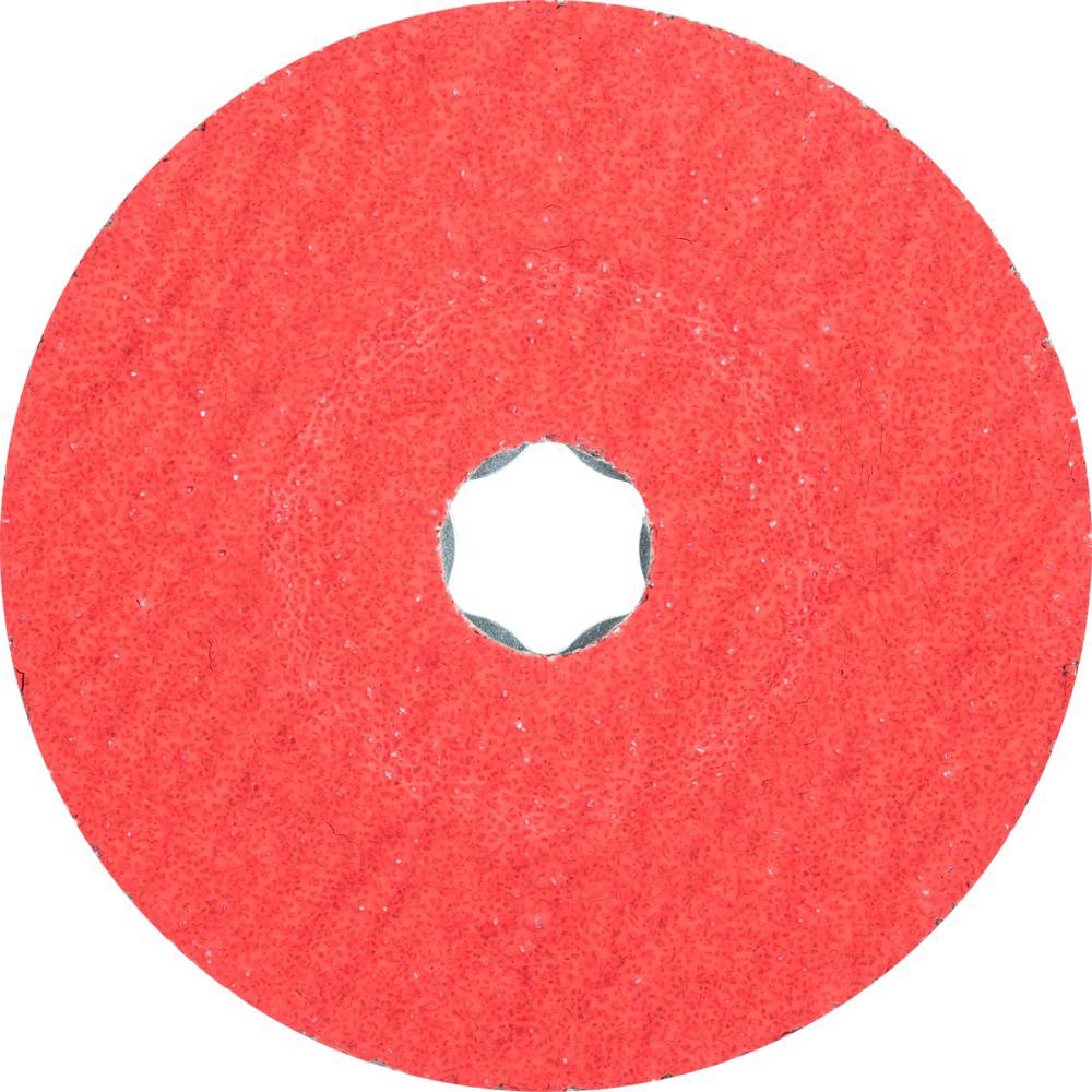 Disque de meulage rond rouge avec un trou dentelé au centre, adapté pour une utilisation dans les machines de meulage.