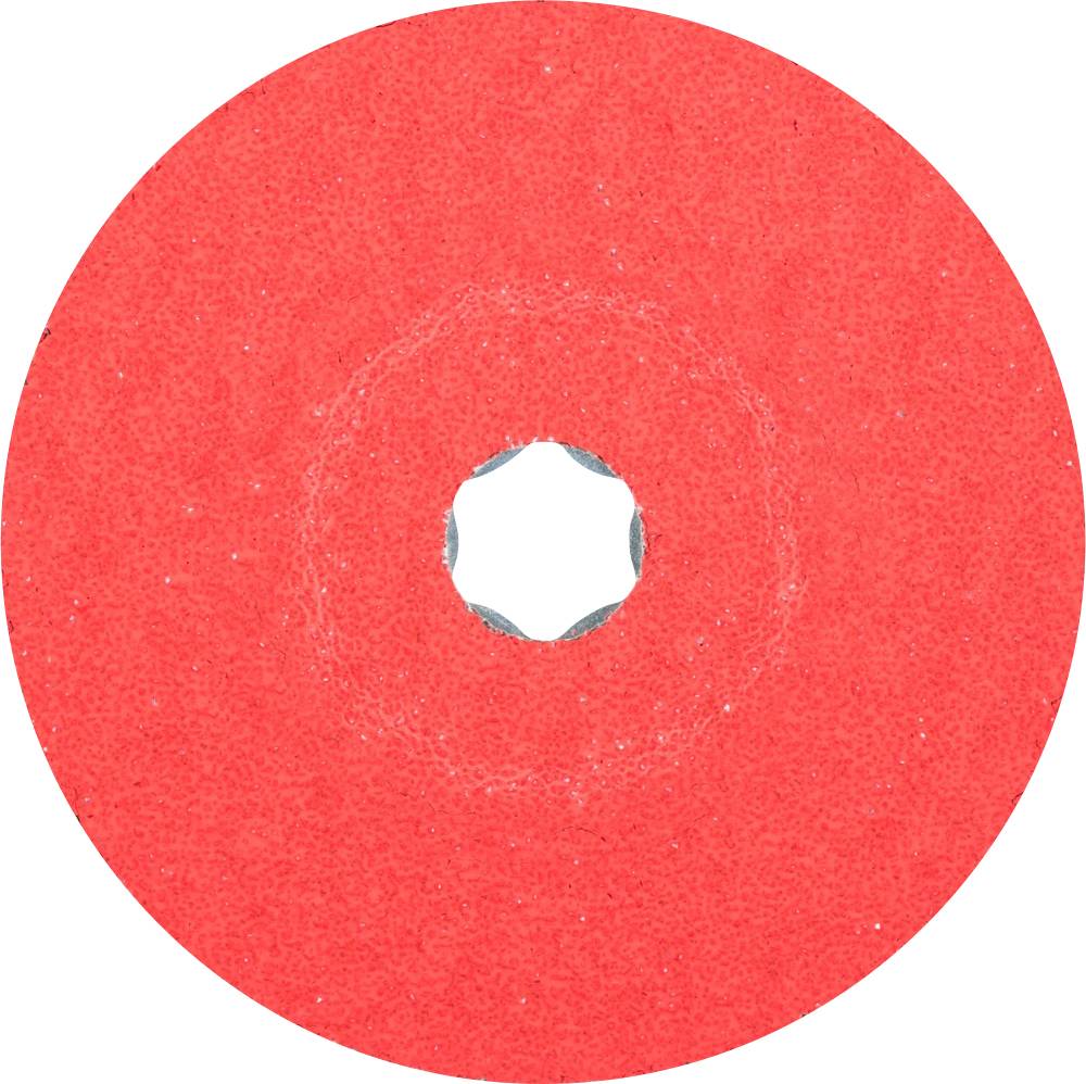Un disque de papier de verre rouge avec un trou au centre.