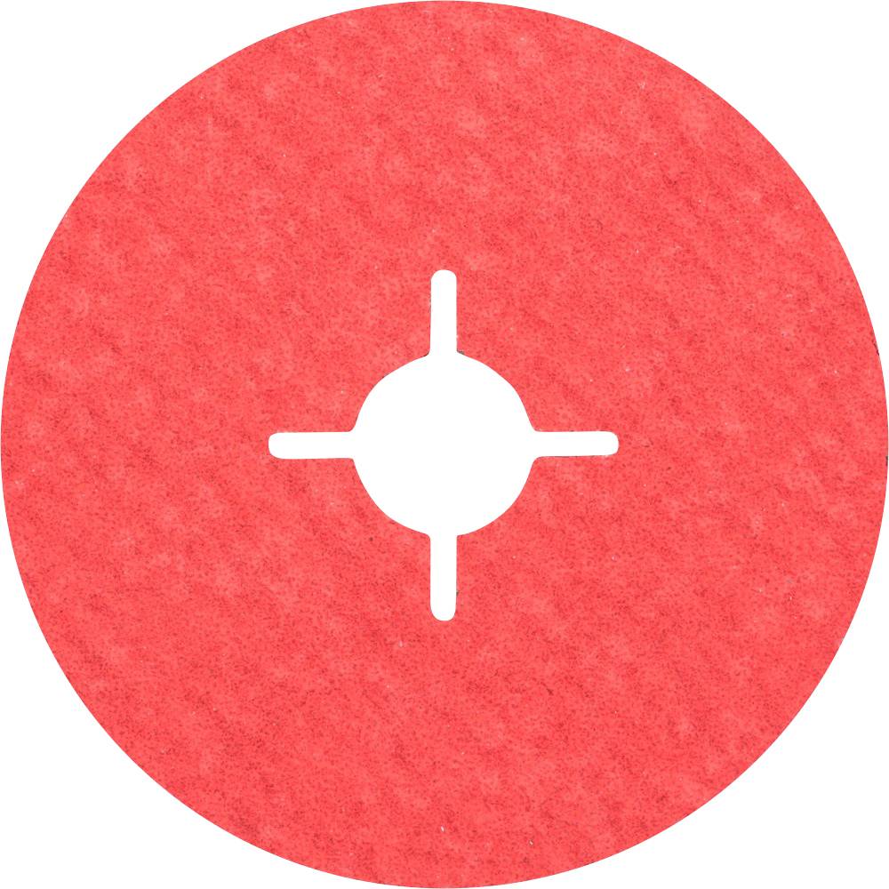 Disque de meulage rouge et rond avec une croix blanche au centre, utilisé pour une meilleure prise en main et un traitement efficace des surfaces.