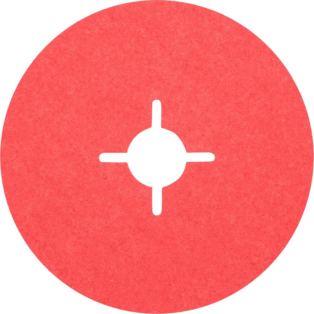 Forme circulaire rouge avec une croix de visée blanche au centre.