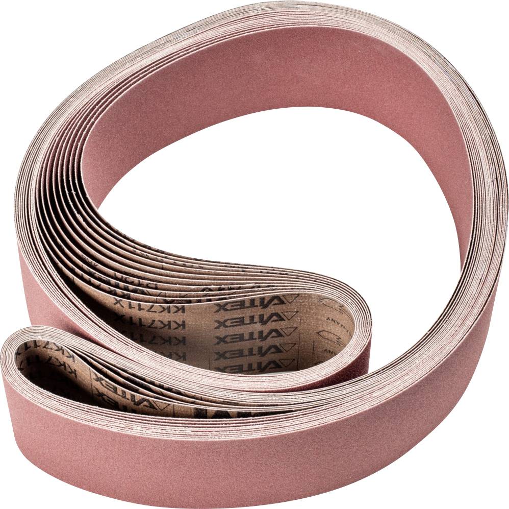 Une bande abrasive en boucle, adaptée aux machines à polir, est visible dans une disposition en spirale.