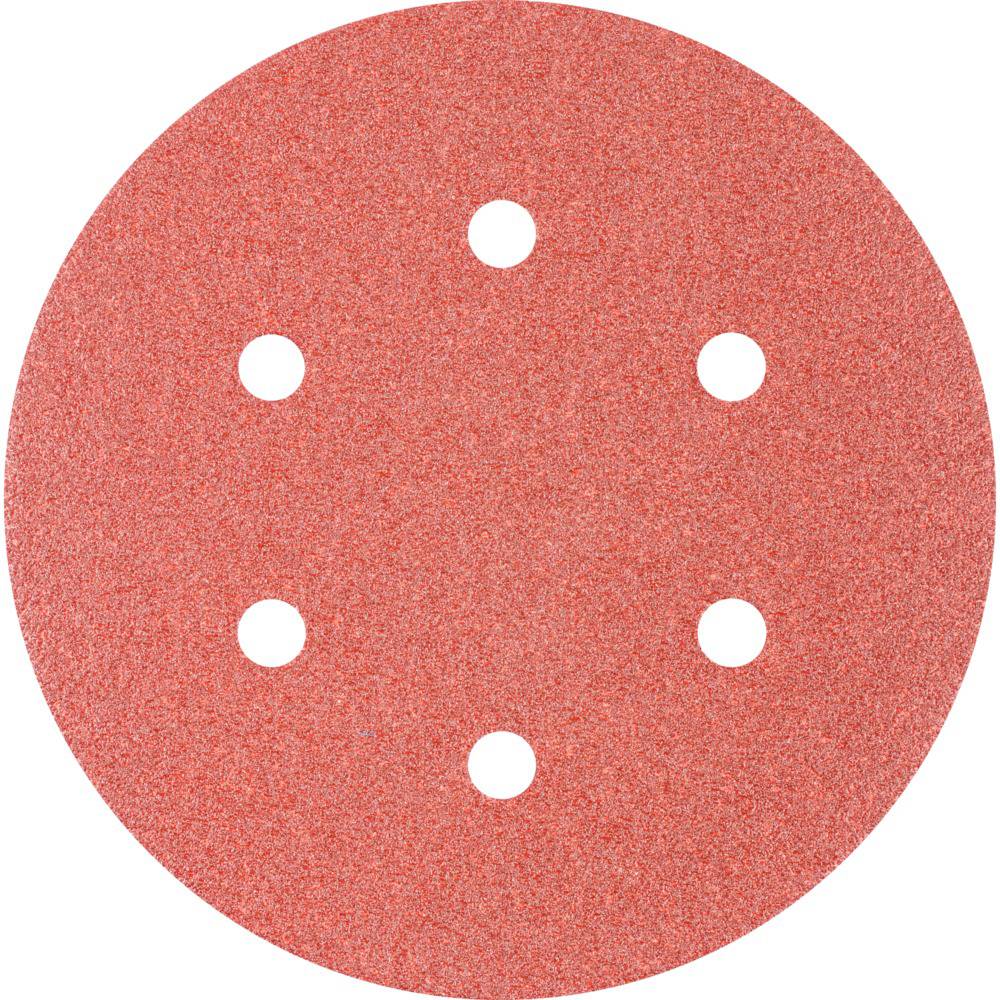 Disque abrasif rond rouge avec six trous répartis uniformément.